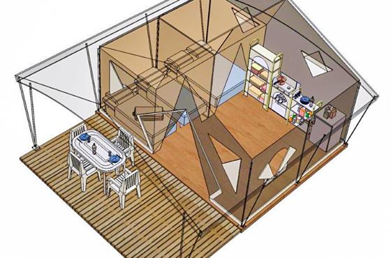 Bungalow toilé 4/5 personnes 2 chambres au Camping Loire et Châteaux à Bréhémont en Indre et Loire proche de Tours et Saumur, près des châteaux de La Loire