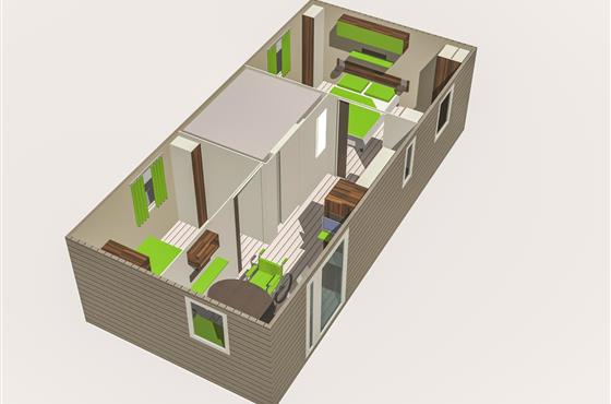 Mobil-home PMR 4 personnes 2 chambres au Camping Loire et Châteaux à Bréhémont en Indre et Loire proche de Tours et Saumur, près des châteaux de La Loire